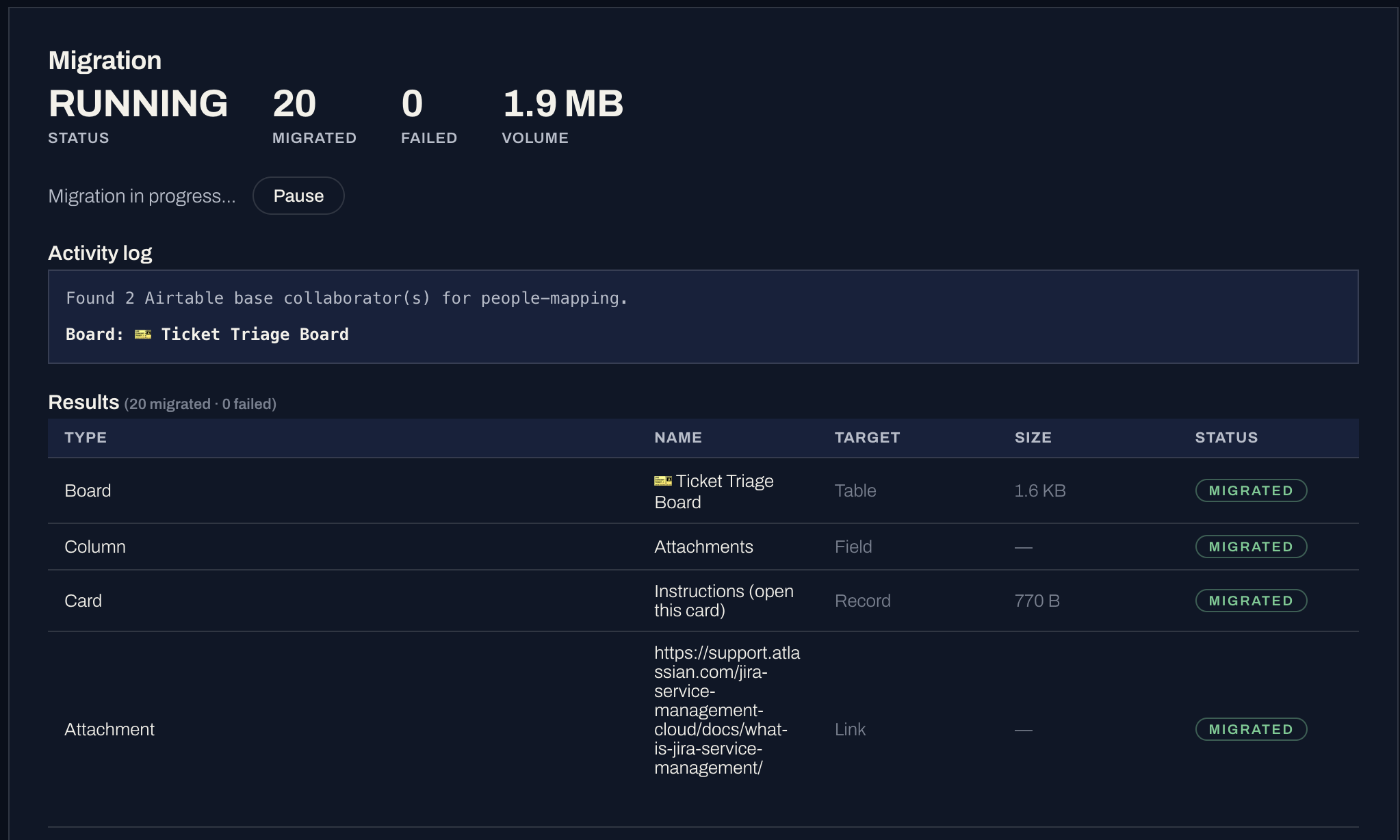 The Run step in the DatMig migration wizard